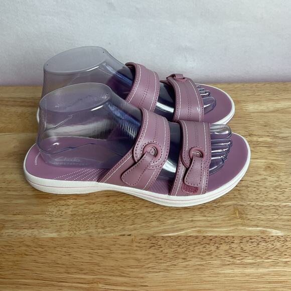 Clarks Cloudsteppers Breeze Maye Slide Sandals Mauve and White US 8 Womens - Picture 4 of 12